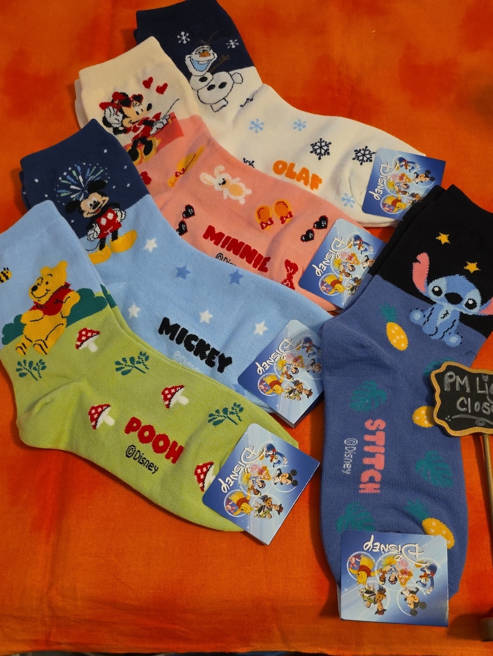 Disney Character Crew Socks Pack Of 5 Mickey, Minnie, Olaf, Pooh & Stitch NEW